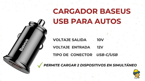 Imagen 5 de 10 de Cargador Celular Auto Usb Usbc Carga Rapida Turbo 30w Baseus