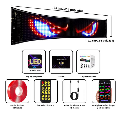 Cartel Led Flexible Animado 133x19.2cm. Ojos Para Camión-bus