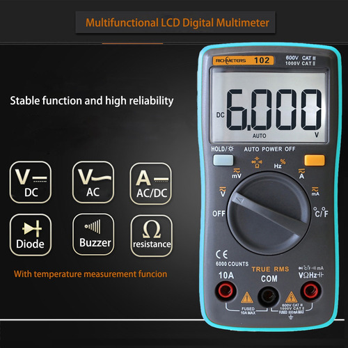 Richmeters Rm102 True Rms Multifuncional Lcd Multímetro
