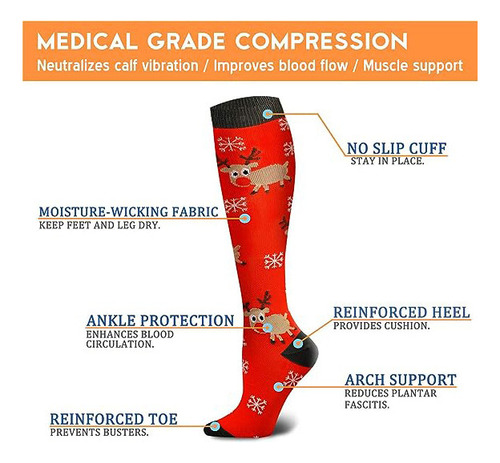 6 Pares De Calcetines De Compresión Navideños, Calcetines De