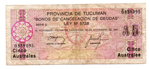 Bono De Emergencia Tucuman 5 Australes Ec 104 Sin Leyenda