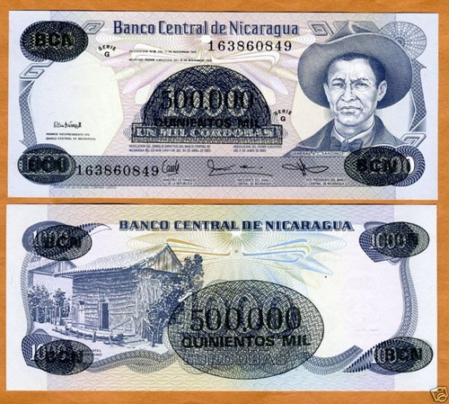 Cédula Nicaragua - 500.000 Córdobas Sobre 1000 Cordobas 1987