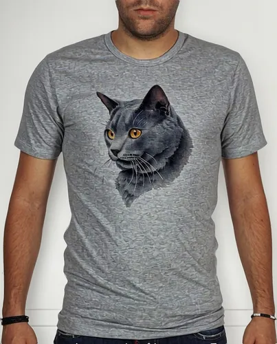 Remera De Hombre Gato Azul Ruso Cara Dibujo