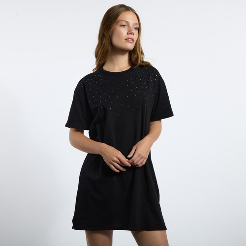 Vestido Mujer Kevingston Strass Manga Corta Liso Negro