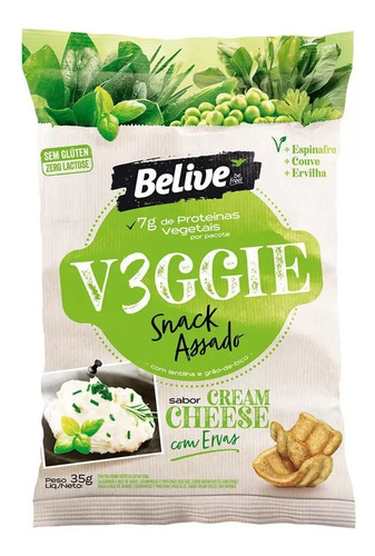 Imagem 2 de 5 de 10x Veggie Snack Belive Sabor Cream Cheese Com Ervas 35g