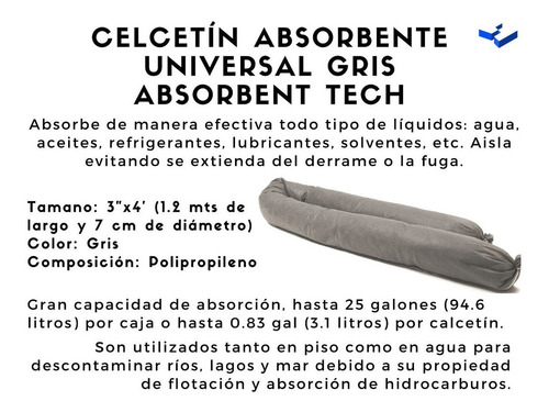 Calcetín Absorbente Universal Gris 3 X4´ Con 30 Piezas
