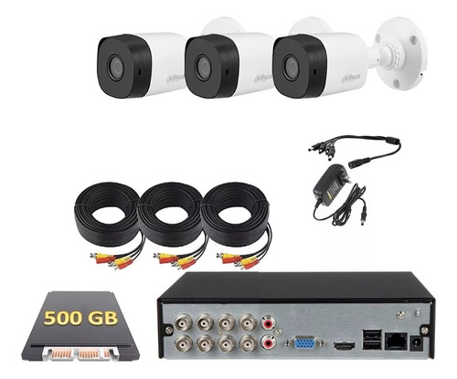 Kit Circuito Cerrado 3 Cámaras Fhd Dahua 500 Gb Dvr 8