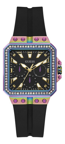 Reloj Para Mujer Guess Color Blanco Heiress Color De La Correa Negro Color Del Bisel Fucsia Color Del Fondo Negro