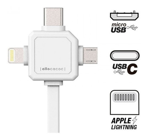 Imagen 1 de 2 de Cable Allocacoc 3 Tipo C, Mini Usb, Lighting
