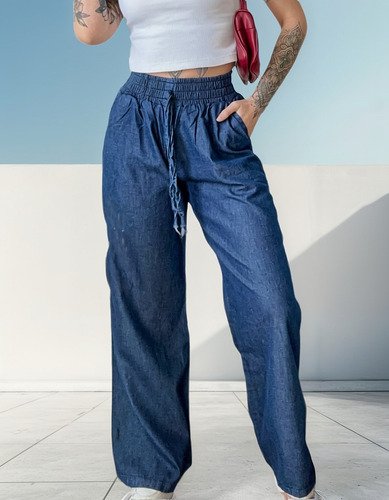 Palazo Jean Mujer Pantalón Dama Ancho Tendencia Moda Cintura