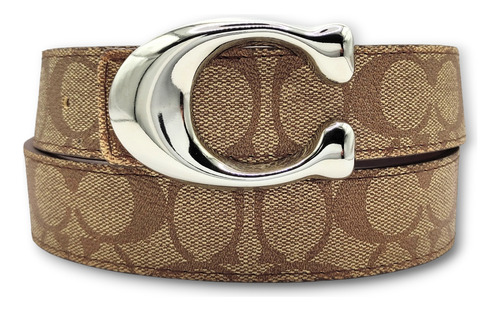 Cinturon Coach Doble Vista Reversible Clasico Unisex Color Beige Diseño De La Tela Sculpted C Plata No Reversible Talla G (125cm)