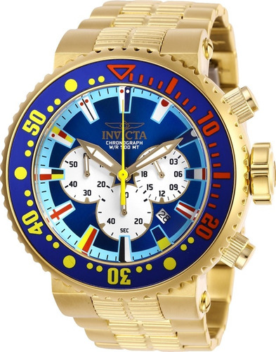 Reloj Invicta 27662 con banderas horarias automáticas para hombre, color dorado, bisel, color azul, fondo azul