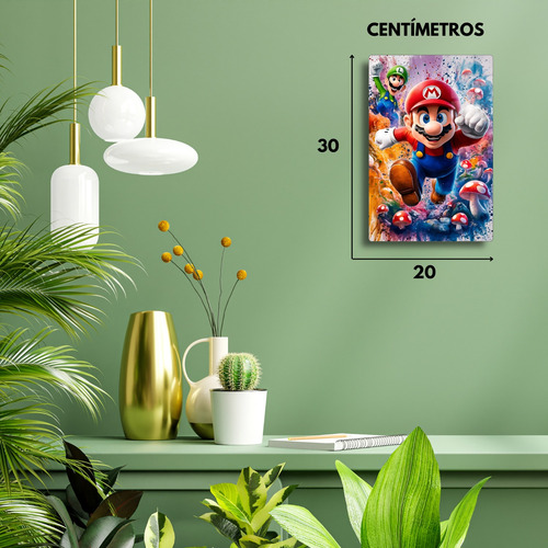 Poster Mario Bros Colorart Metálico + Soporte Magnetic 20x30