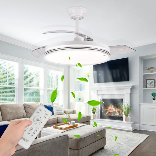 Ventilador De Techo 88w 3 Tonos Luz Y 6 Velocidades Jwj Cantidad De Aspas 4 Estructura Plateado Aspas Transparente Diámetro 1.075 M Material De Las Aspas Plástico