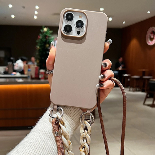 Capa Capinha Marrom Com Alça Corrente Para iPhone 11 Ao 15