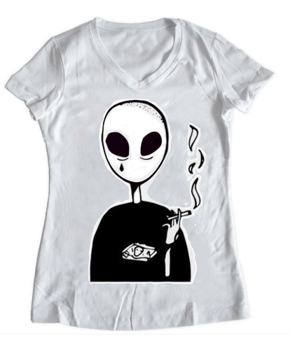 Blusa Dama Alien Fumando Extraterrestre Playera Camiseta