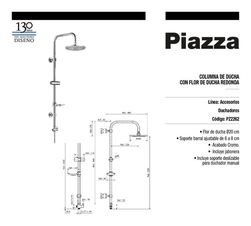 Imagen 4 de 6 de Columna Barral Ducha Exterior Flor Redonda 20cm Piazza Cromo