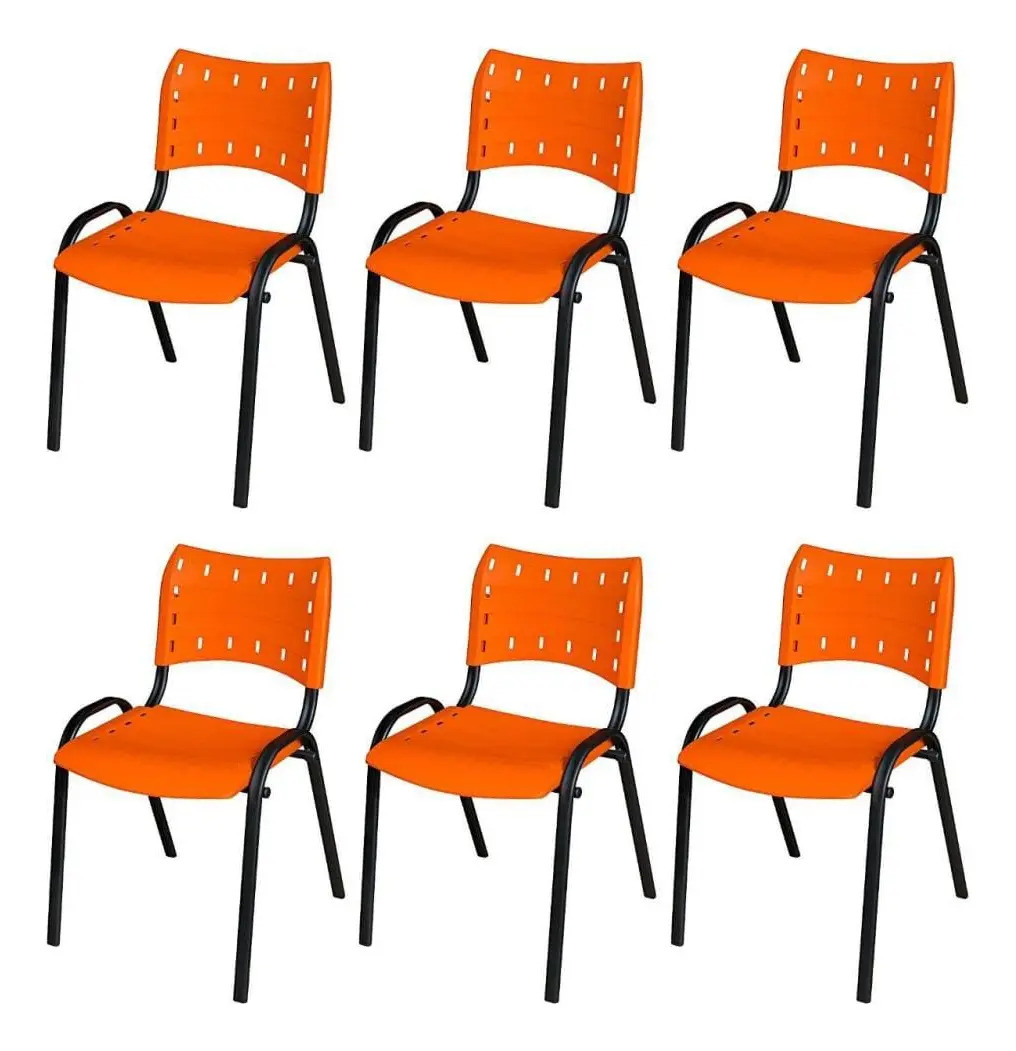 Kit 6un Cadeira Escolar Auditório Lauralan Moveis De Escritório Cadeira Iso Laranja Base Preto