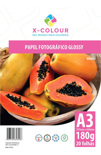 Papel Fotografico Glossy A3 180g/m2 20 Folhas X-colour