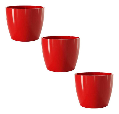 Jogo 3 Vasos Cachepô Cerâmico Munique Vermelho 16 - Japi