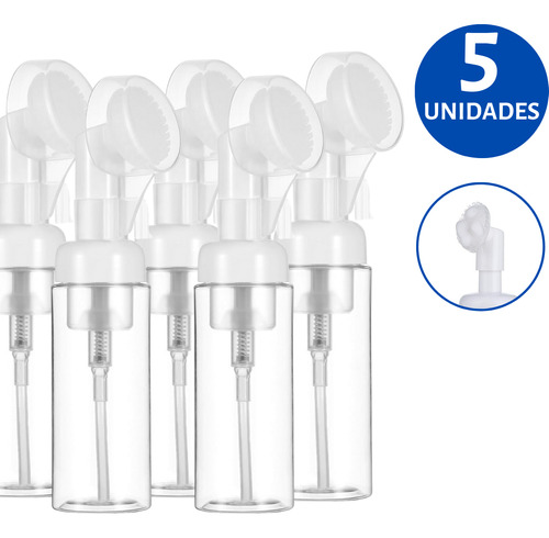 5 Frascos Pump Espumador Facial Skin Care C/ Escova Macia