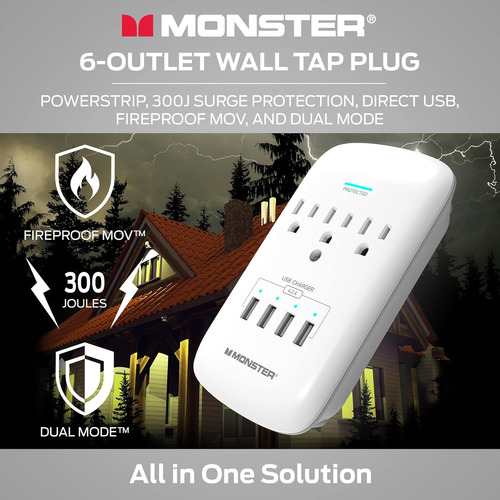 Extensor De Enchufe De Pared De 3 Salidas Con Usb