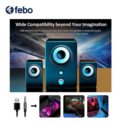 Imagen 8 de 9 de Parlante Home Theater 2.1 Multimedia Pc Tv Celular Febo