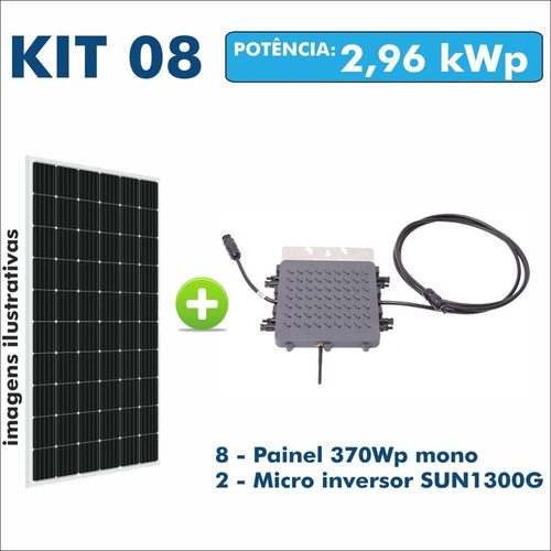 Kit  Solar Gerador 2 Micro Inversor + 8 Painel 370w- 220vca