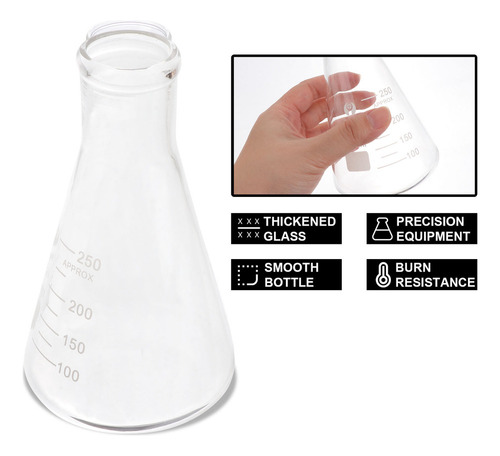 Frasco De Química Erlenmeyer, Botella De Vidrio, 4 Unidades