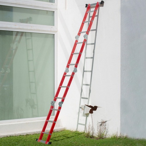 Escalera Multifuncion 4x3 Con Ruedas Gardenlife Color Rojo