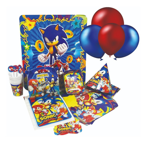 Set Fiesta Piñata Decoración Sonic Para 24 Personas 