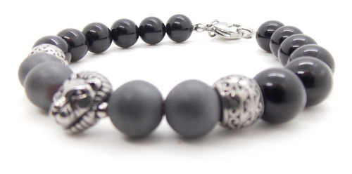 Pulsera De Piedras Semipreciosas De Agata Negra Y Hematite
