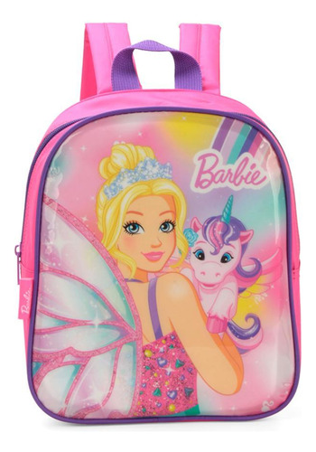 Mochila Costas Pequena Escolar Barbie Roxa Creche - Luxcel Cor Rosa-claro