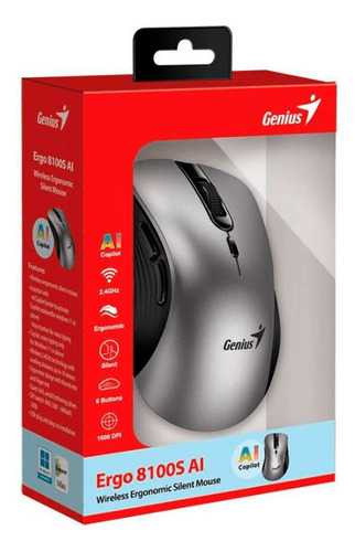 Mouse Genius Ergo 8100s Ai Copilot Wireless 6-bot Gris