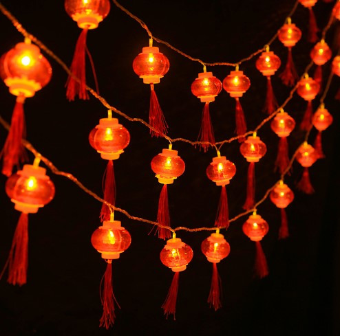 Cadena De Faroles Chinos Rojos Con Cuentas Led Impermeables