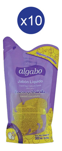 Pack Jabon Liquido Algabo Repuesto Coco Y Vainilla 300 Ml