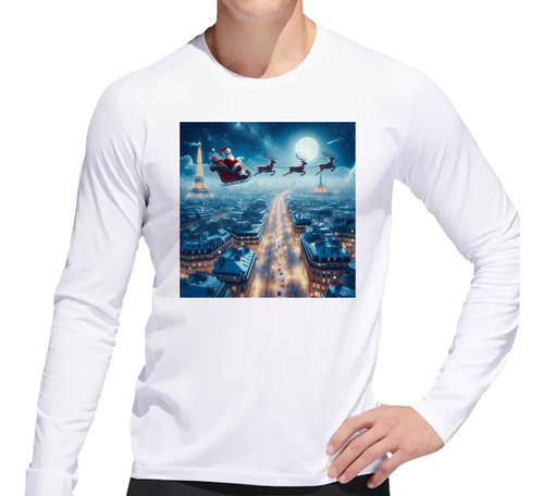 Remera Hombre Ml Papa Noel Trineo Y Reno Volador Berlin