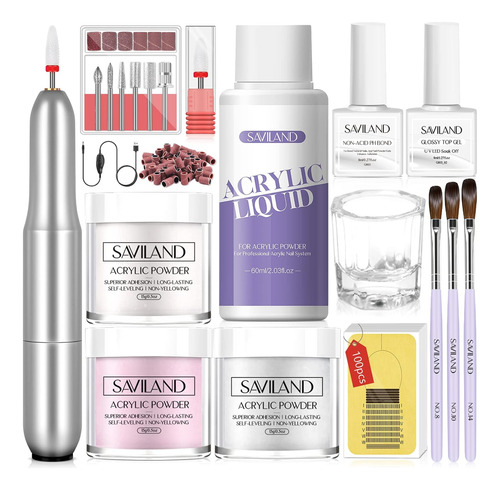 Saviland Kit De Uñas Acrílicas Con Taladro: Kit Profesional