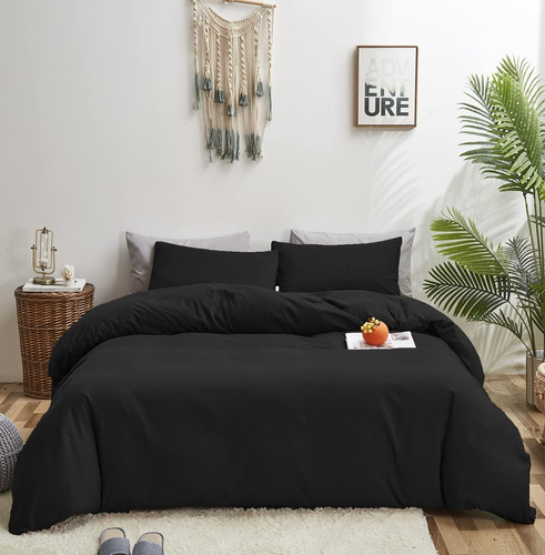 Karever Edredón Negro Ropa De Cama Negra Lisa Completa Edred