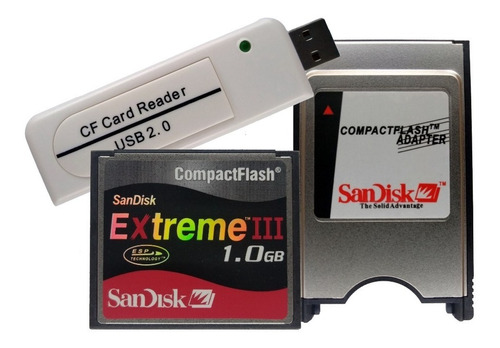 Kit Compact Flash 1gb + Leitor Cf X Usb + Adaptador Pcmcia