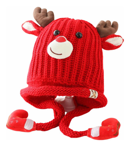 Gorro Invierno Navidad Reno Con Orejera Niños Niñas 3-8 Años