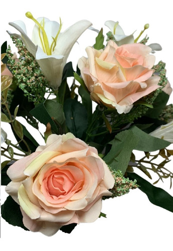 Buque Rosas Com Lirios Artificial Marsala 9 Flores - 34 Cm | MercadoLivre