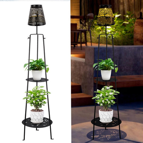 Lámpara De Pie Exterior Con Soporte Para Plantas, 2 Capas