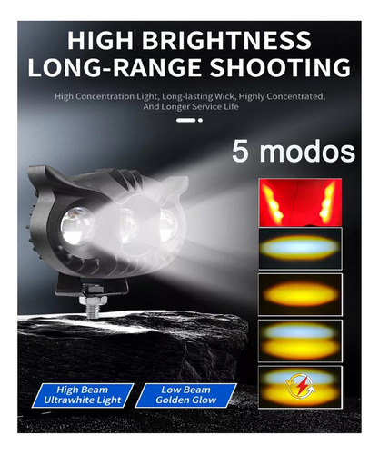 Par Faros De Lupa Led Luz De Moto Auto 5 Modos De Luz Color