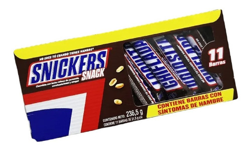 Imagen 1 de 2 de Snickers Snack Con 11 Pzas De 21.5 G C/u