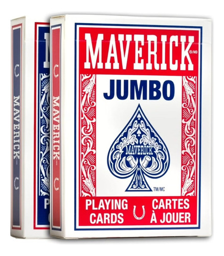 2 Barajas Poker Maverick Jumbo Index Cartas Azul Y Rojo