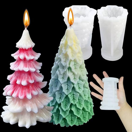 2 Moldes De Silicona Pinos 3d De Navidad Para Velas, Jabones