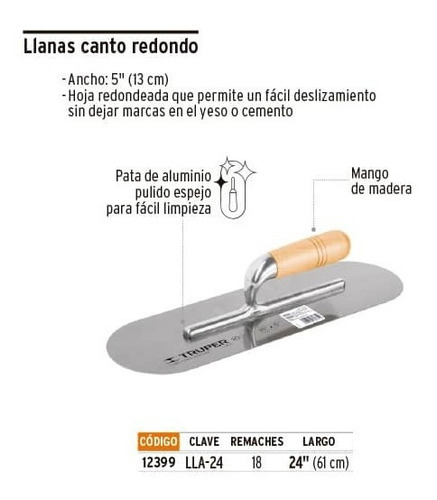 Imagen 2 de 4 de Llana Mango Madera Canto Redondo 18 Remaches 24' Truper12399