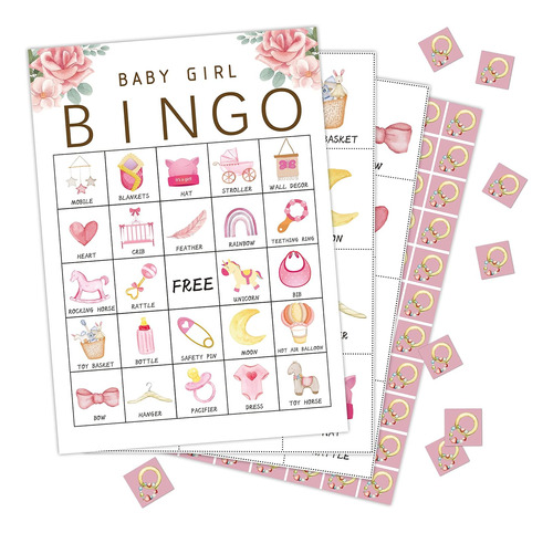 Juego De Bingo De Baby Shower Floral Rosa, Para Baby Shower,