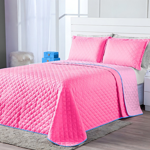 Kit Cobre Leito Dual Color Pink/rosa Queen 03 Peças